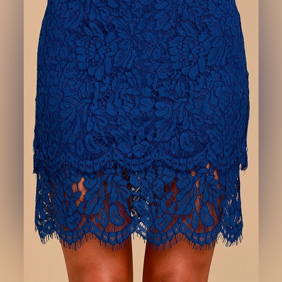 Lulus Live For the Night Women's Navy Blue Lace Skirt Size L Pencile - Picture 4 of 11